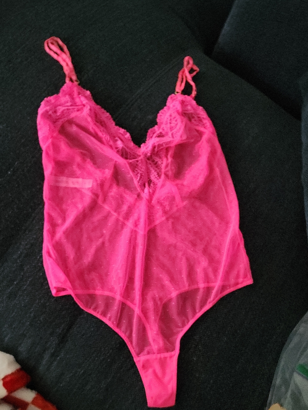 Auden Bright Hot Pink Sheer Lace Bodysuit